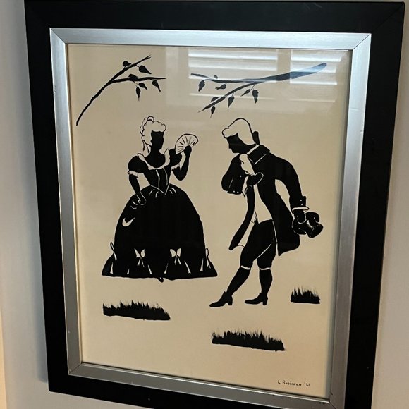 Vintage HANDCRAFTED SILHOUTTE Drawing Courting Victorian Lady and Gentleman - Picture 5 of 12